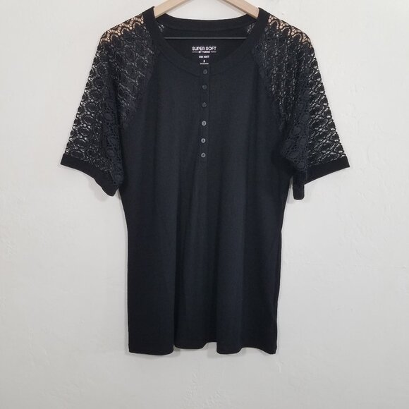 Torrid Super Soft Rib Knit Super Stretch Top Blouse Black Size 2 - Picture 1 of 5